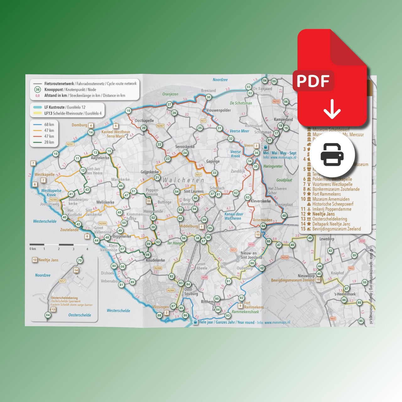 Fietskaart Walcheren - Fietsroutenetwerk met knooppunten (PDF)