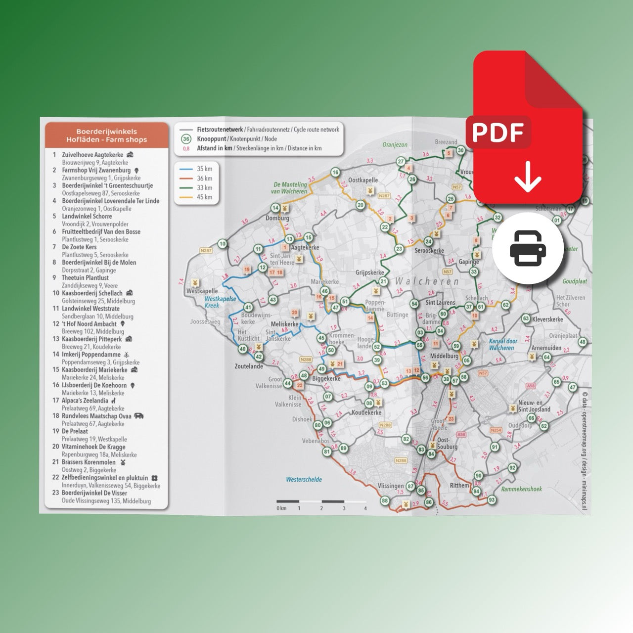 Fietskaart Walcheren - Boerderijwinkels en molens - Fietsroutenetwerk met knooppunten (PDF)