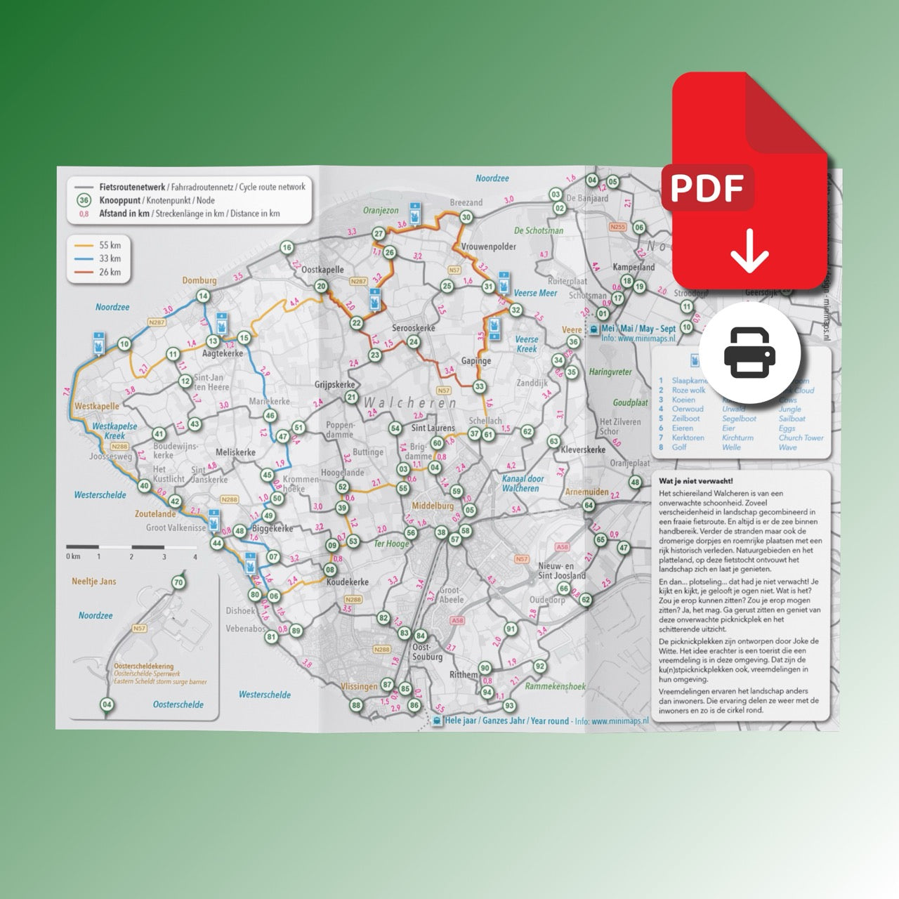 Fietskaart Walcheren - Picknicken langs de ku(n)st - Fietsroutenetwerk met knooppunten (PDF)