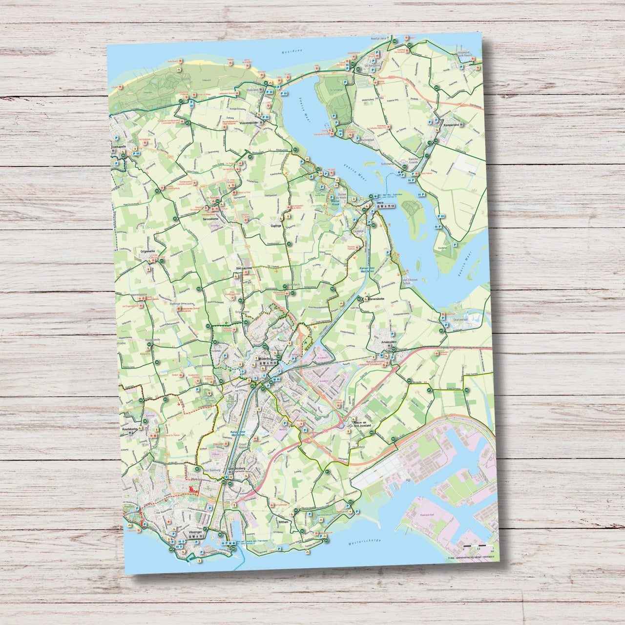 Fietskaart Walcheren - Fietsroutenetwerk met knooppunten en mountainbikeroutes - Groot formaat