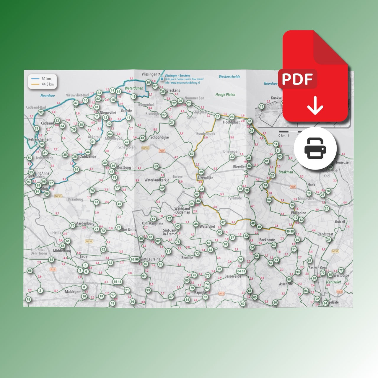 Fietskaart Zeeuws-Vlaanderen & Knokke (B) - Fietsroutenetwerk met knooppunten (PDF)