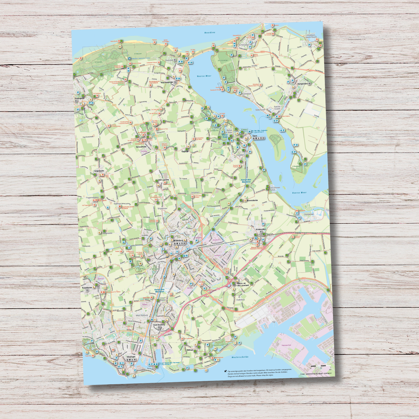 Wandelkaart Walcheren - Wandelroutenetwerk met knooppunten en wandelroutes - Groot formaat