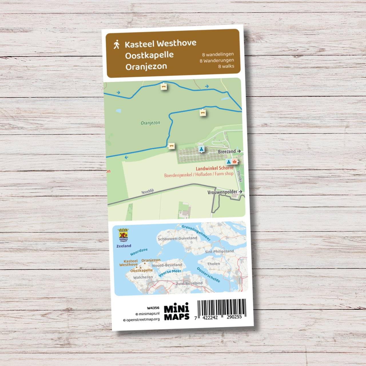 Wandelkaart Kasteel Westhove, Oostkapelle & Oranjezon - 8 bewegwijzerde wandelingen