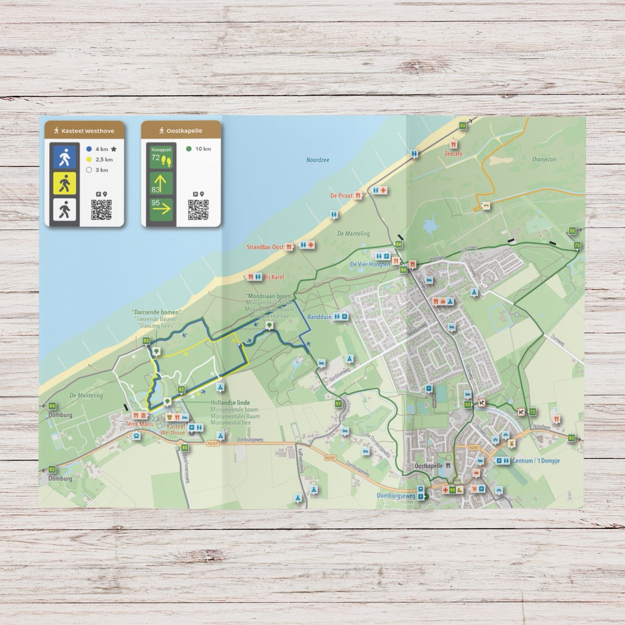 Wandelkaart Kasteel Westhove, Oostkapelle & Oranjezon - 8 bewegwijzerde wandelingen