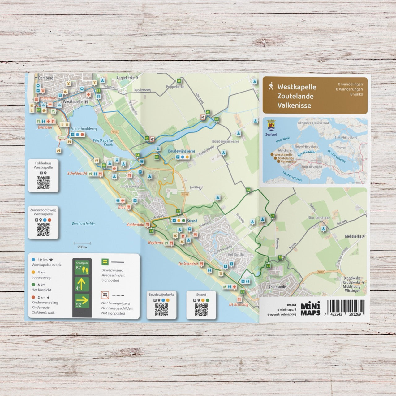 Wandelkaart Westkapelle, Zoutelande & Valkenisse - Wandelroutenetwerk met knooppunten en 8 wandelroutes