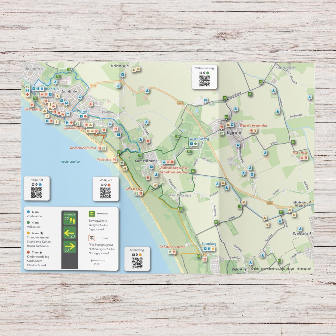 Wandelkaart Westkapelle, Zoutelande & Valkenisse - Wandelroutenetwerk met knooppunten en 8 wandelroutes