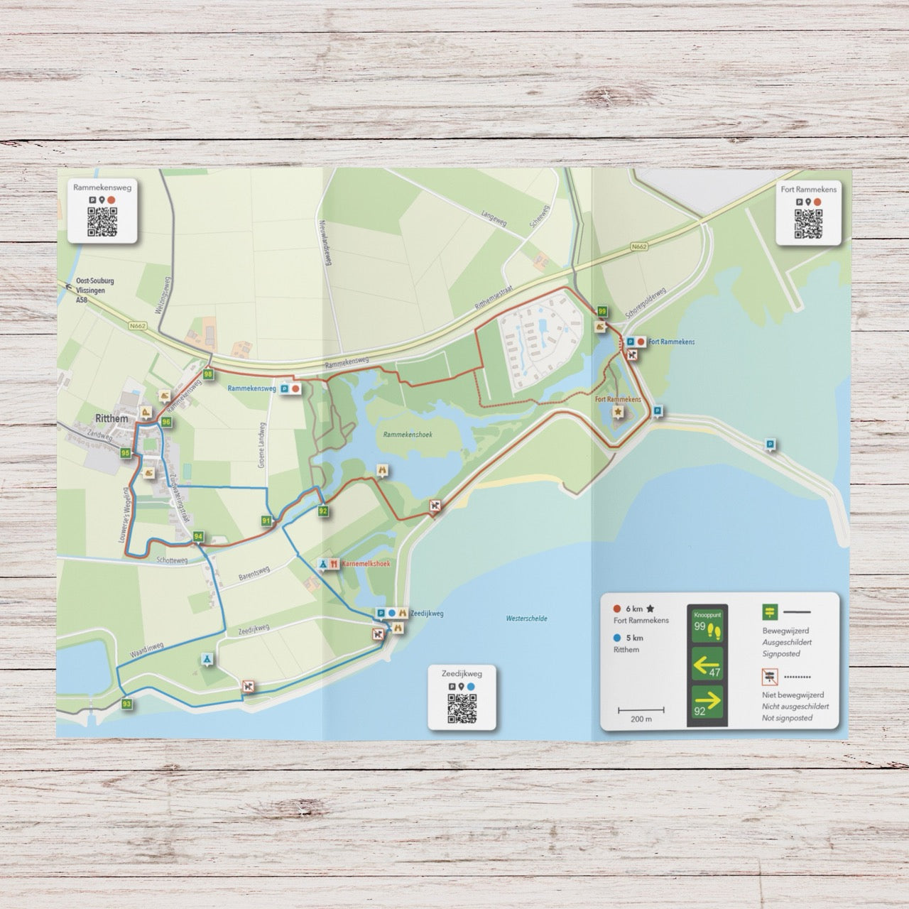 Wandelkaart Dishoek & Ritthem - Wandelroutenetwerk met knooppunten en 5 wandelroutes