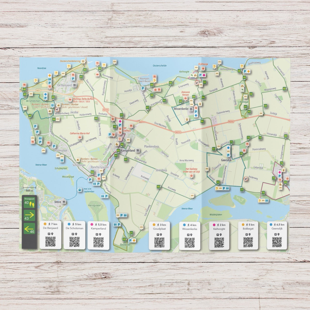 Wandelkaart Noord-Beveland - Wandelroutenetwerk met knooppunten en 11 wandelroutes